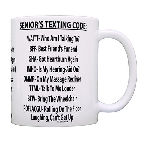 ThisWear Retirement Mug Senior's Texting Code Office Humor 11oz Ceramic Coffee Mug White