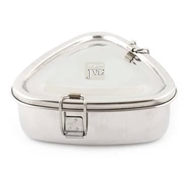 JVL Stainless Steel Lunch Box for Kids, Single Tier Tiffin Box with Inner Plate, Food Grade Steel, Leak Proof & Durable, Ideal for School, Office & Travel (Triangle Shape, Small)