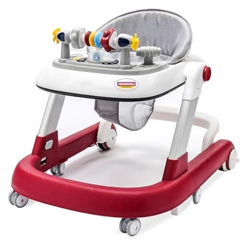 Pandaoriginals Baby Walker Adjustable Height with Height Adjustable 6-24 Months Baby Walker for Kids, Walker with Push Handle | Activity Walker for Baby with Musical Boys Girls (Red)