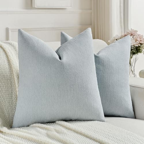 FUTEI Pack of 2 Chenille Decorative Throw Pillow Covers 20x20 Inch,Soft Cozy Faux Linen Textured Cushion Case,Farmhouse Home Decor for Couch Living Room,Dusty Blue
