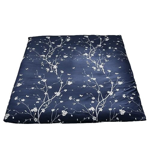 MAXYOYO Mattress Cover for Traditional Japanese Futon Mattress, Futon Floor Mats Cover with Zipper, Super Soft and Machine Washable, Navy Floral, Queen