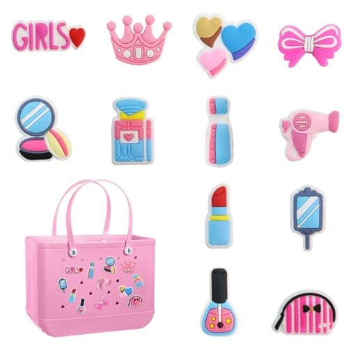 Yonuni 12Pcs Makeup Charms for Bogg Bag Accessories,Cute Bag Charms Compatible with Bogg Bag Original All Models and Simply Southern Totes,PVC Inserts Charm Rubber Beach Bag Accessories