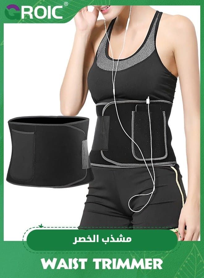 Sweat Band Waist Trainer for Women and Men, Sweat Belt for Weight Loss, Stomach Wraps, Waist Trimmer with Pocket, Sauna Suit Waist Trimmer Plus Size Waist Trainers for Men & Women