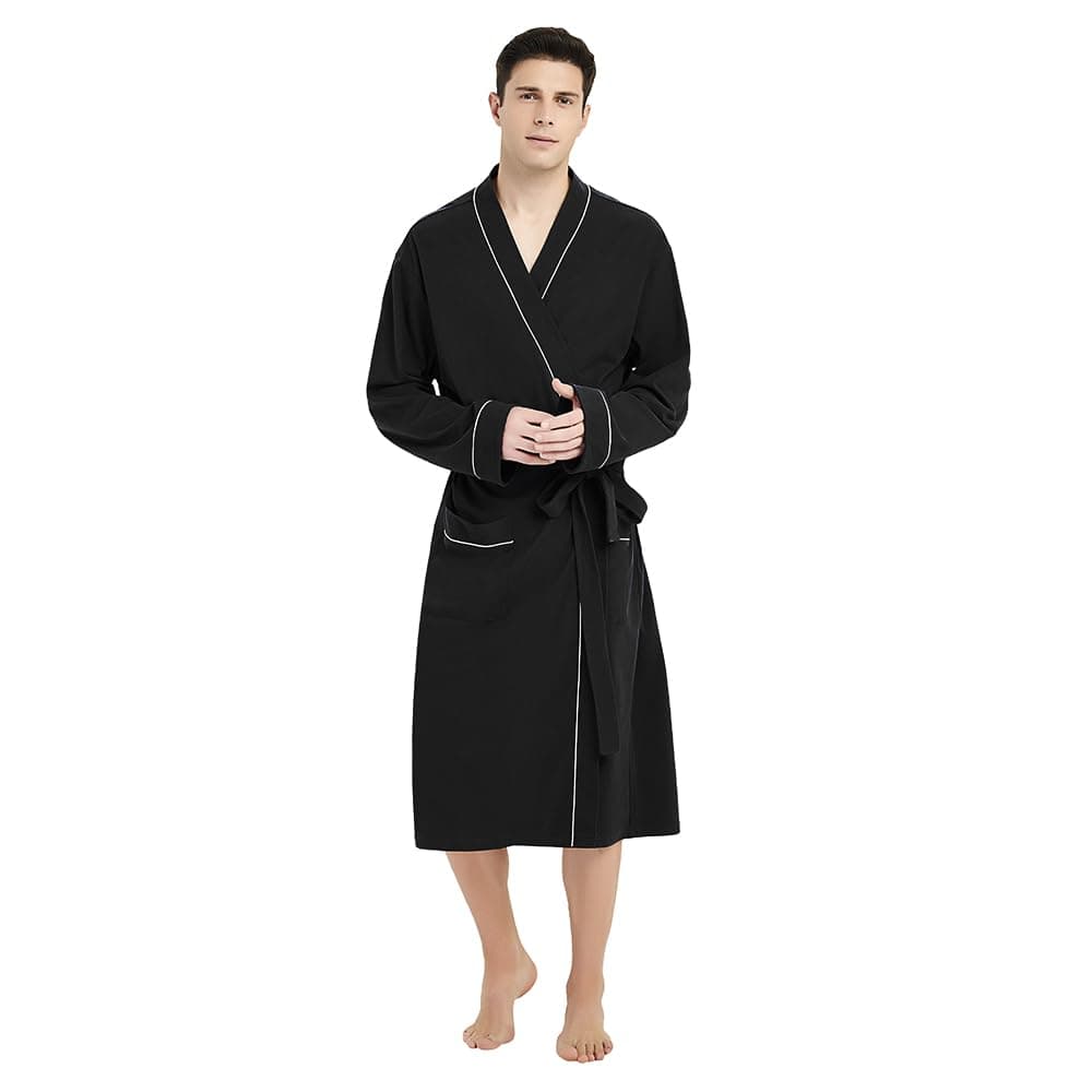 U2SKIIN Mens Cotton Robe Lightweight Knit BathrobeBlack LXL