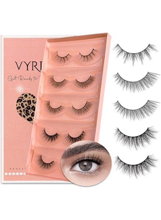 Wispy Lashes 0.05mm PBT Fiber Natural Lashes, 0.2mm Superfine Band Cat Eye False Eyelashes, 5 Pairs Fluffy Strip Lashes Mink Lashes (Luxe-5 Pairs In 1 Pack)