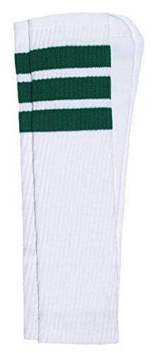 SKATERSOCKS Skater Socks 35" Thigh high White tube socks with Green stripes style 1