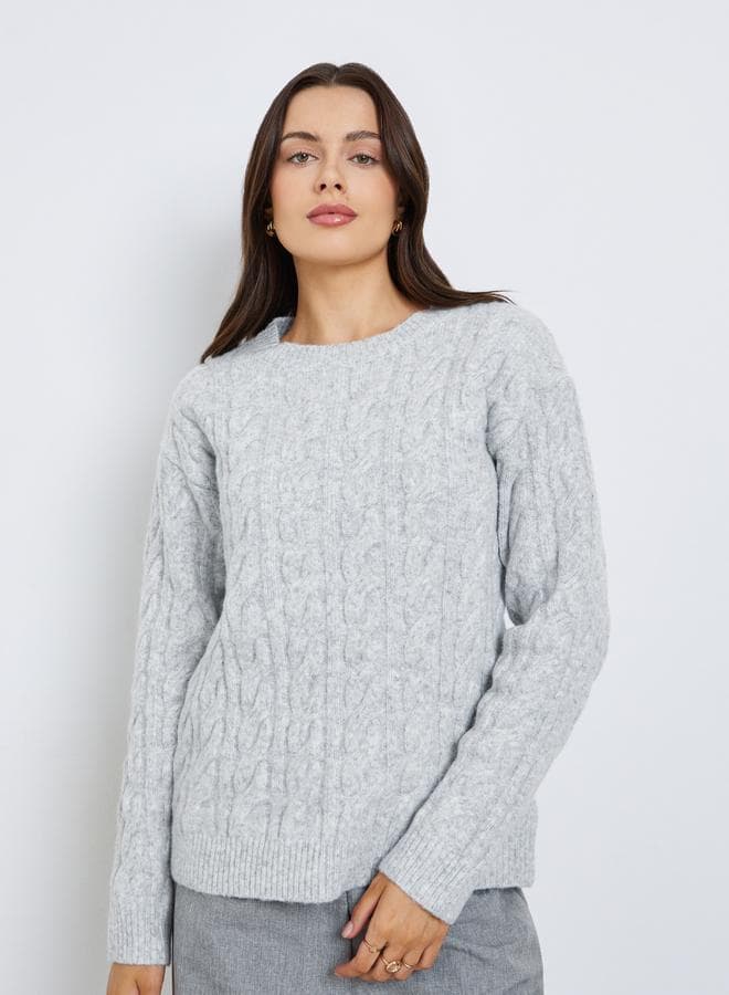 Regular Fit Mixed Yarn Cable Knit Sweater