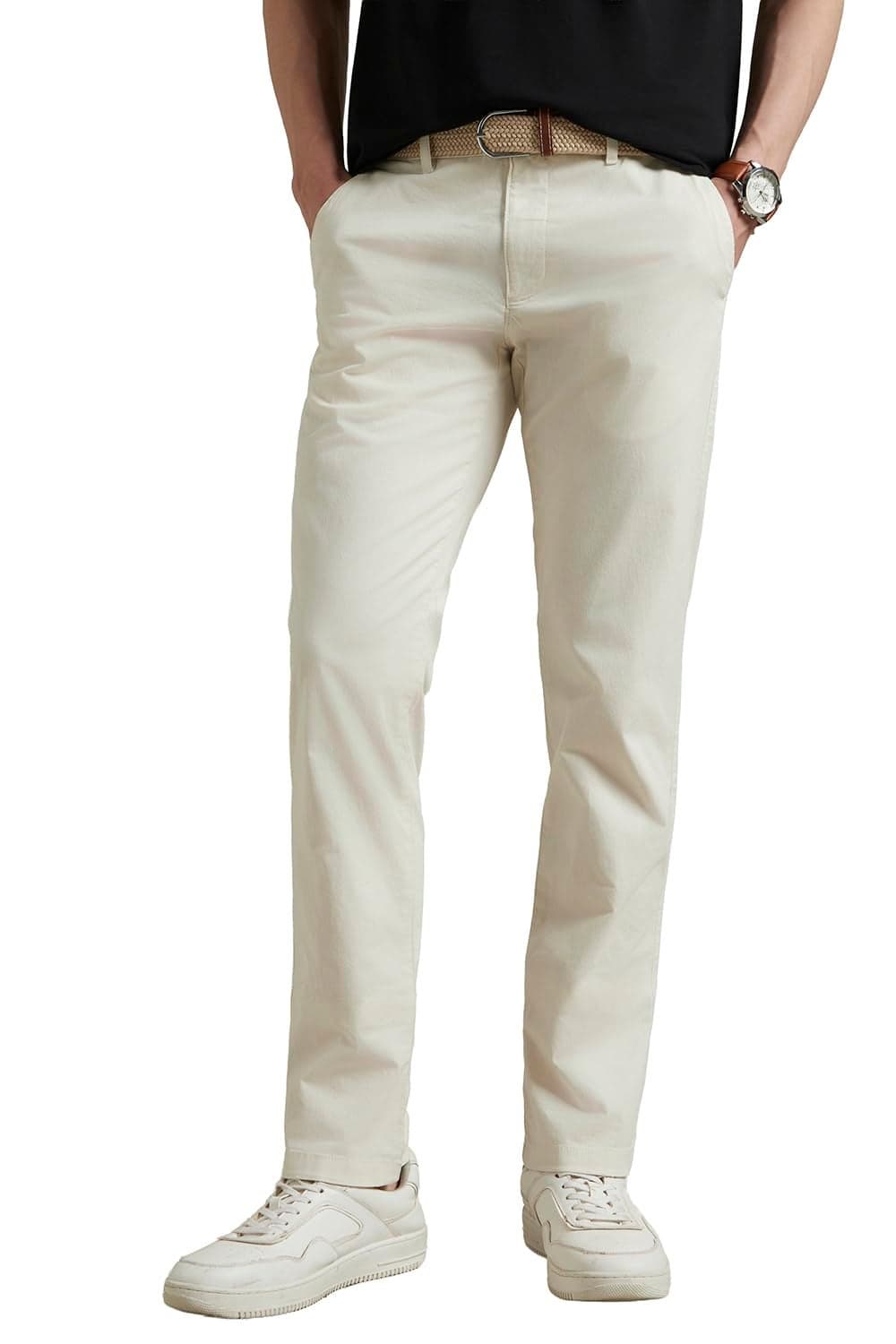 Louis Philippe Men's Slim Mid Rise Pants (LYTFCSLPR38083_Cream, 30