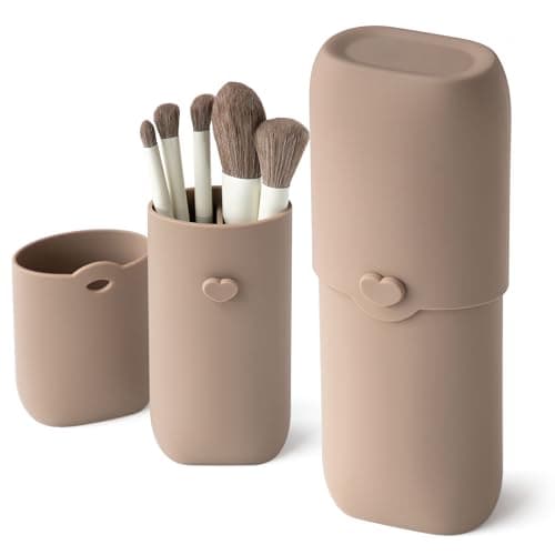 zoka Silicone Makeup Brush Holder Travel Makeup Brush Case Portable Makeup Bag Cosmetic Pouch AntiFall Out Cover Waterproof Travel Essentials Warm Taupe