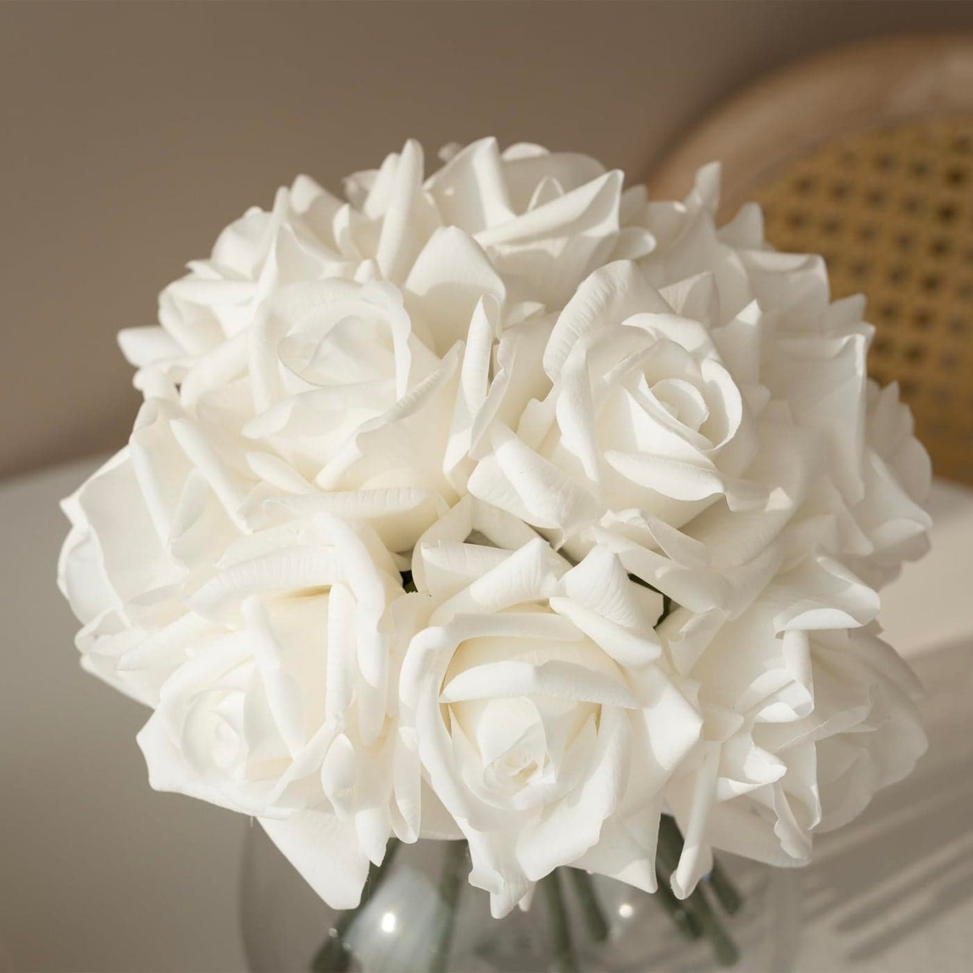 DUYONE Artificial Roses Single Stem 10pcs Fake Silk Flower Arrangement Bouquet Real Touch for Home Party Wedding DecorationWhite