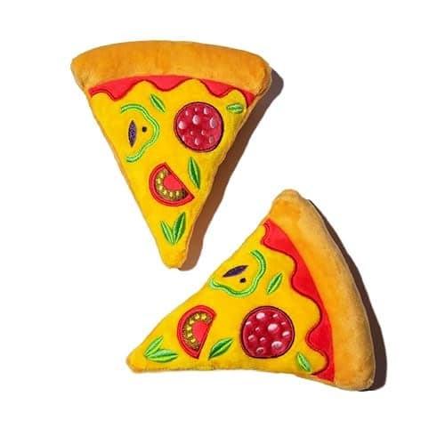 Glow Pups Pizza Slice Dog Toy Squeaky Plush Toys for Small and Medium Dogs Easy to Clean Promotes Mental Stimulation Interactive Playtime Dog Pizza Toy Peach 2 Pack
