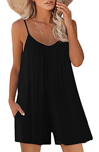 Nfsion Womens Summer Casual Sleeveless Romper Loose Adjustable Spaghetti Strap Shorts Jumpsuits with Pockets Outfits Clothes XX-Large Black