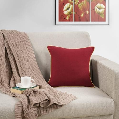 AURAVE Cotton 144 TC Cushion Cover, 24 X 24 Inches, Burgundy, 1 Piece