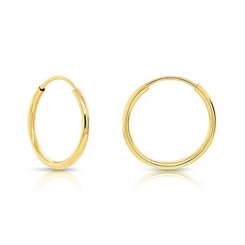 14k Yellow Gold Round Endless Hoop Earrings - 10-18mm (12 Millimeters)……