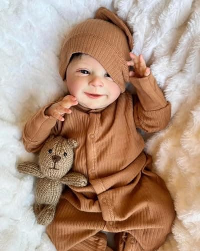 Zero Pam 18 Inch 45 CM Realistic Reborn Baby Dolls Boy Eyes Open with Hair Soft Cuddle Cloth Body Smiling Baby Boys Doll Real Life Silicone Newborn Toddler Like A Real Babydolls with Accessories