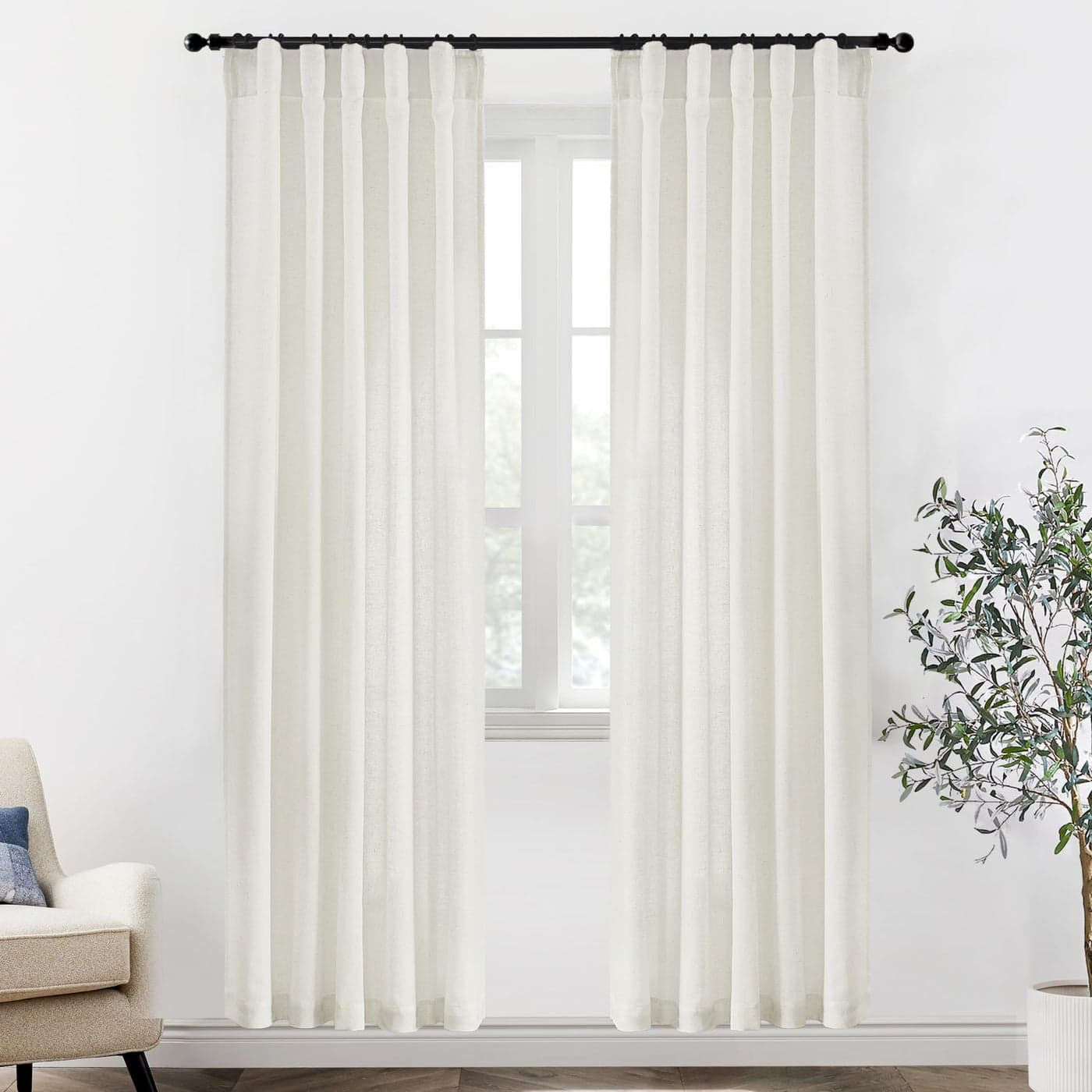 XTMYI 80 Inch Closet Curtains for Bedroom Closet DoorLinen Cotton Boho Semi Sheer Back Tab Pleated Easy Open Sliding Closet Door Curtains80 Inches Long2 Panels SetCream Ivory Off White