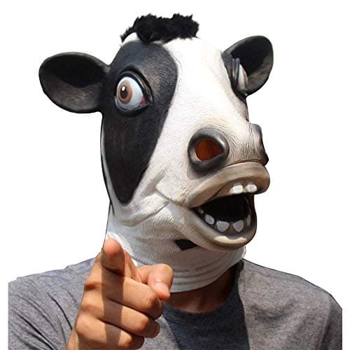 CreepyParty Cow Mask Animal Halloween Costume for Parties Cosplay Photo Booth Props and Pranks Funny Gag Gift for Adults