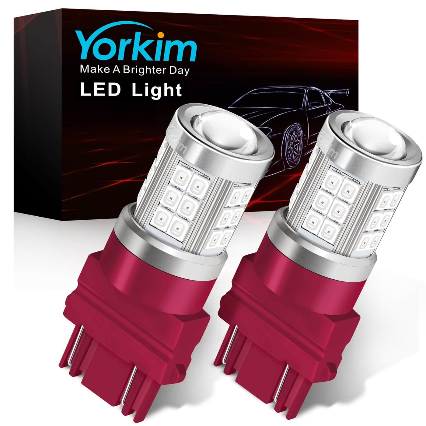 Yorkim 3157 LED Bulb Red 3157 led brake light bulb 3157a led bulb 3156 led red lights 3056 3057 4157 bulb led 3157 Replacement Lamp for Stop Lights Brake Lights Tail Light Bulbs pack of 2