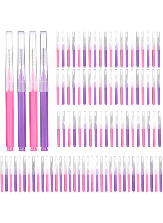 100 Pieces Braces Brush for Cleaner Interdental Brush Toothpick Dental Tooth Flossing Head Oral Dental Hygiene Flosser Toothpick Cleaners Tooth Tool(Pink,Purple,Suitable Size)