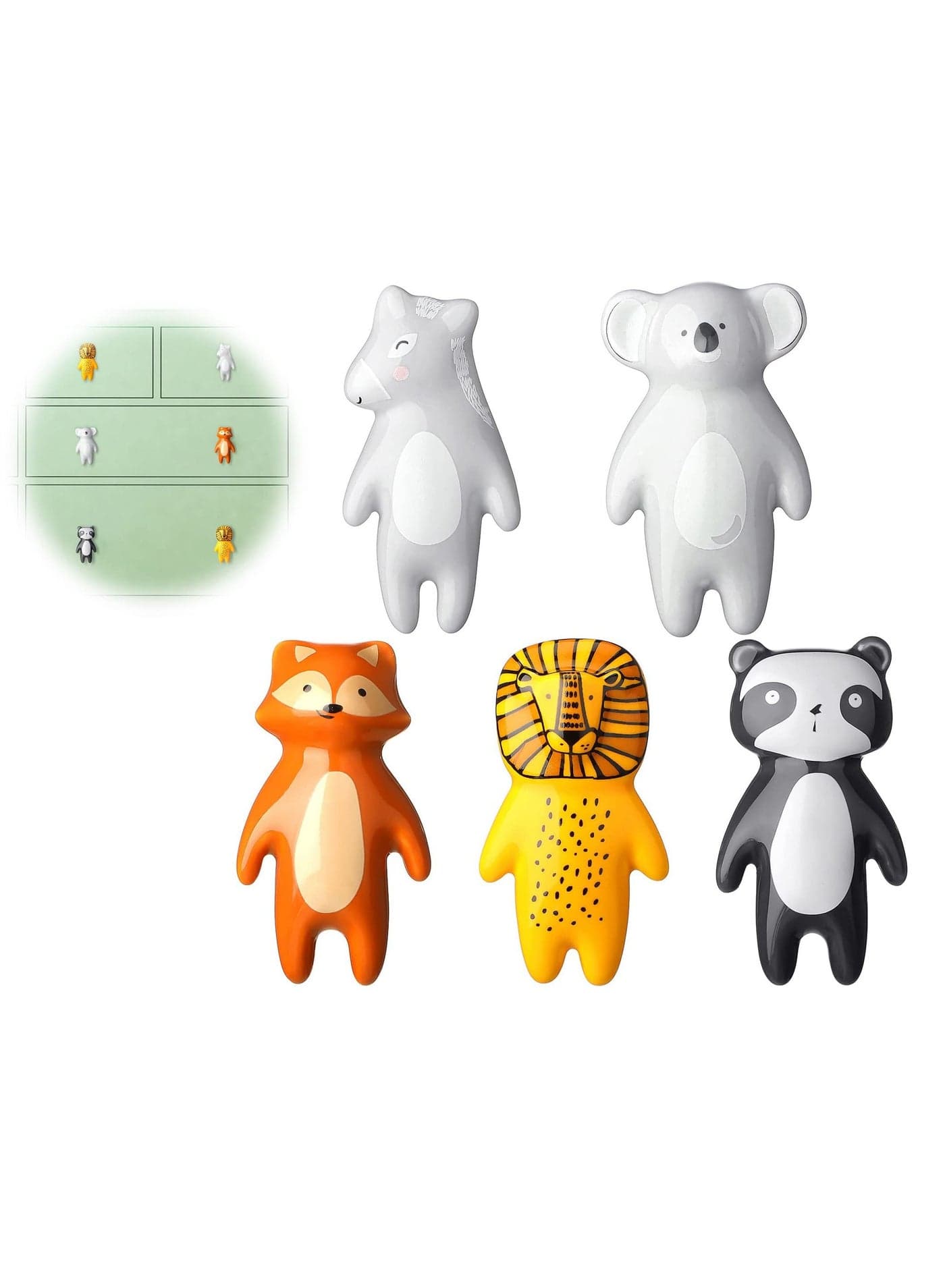 Cute Animal Knobs, 5 Pieces Drawer Pulls Ceramic Knobs Cabinet Kids Dresser Nursery Handles Cupboard for Room Bedroom Bathroom Kitchen