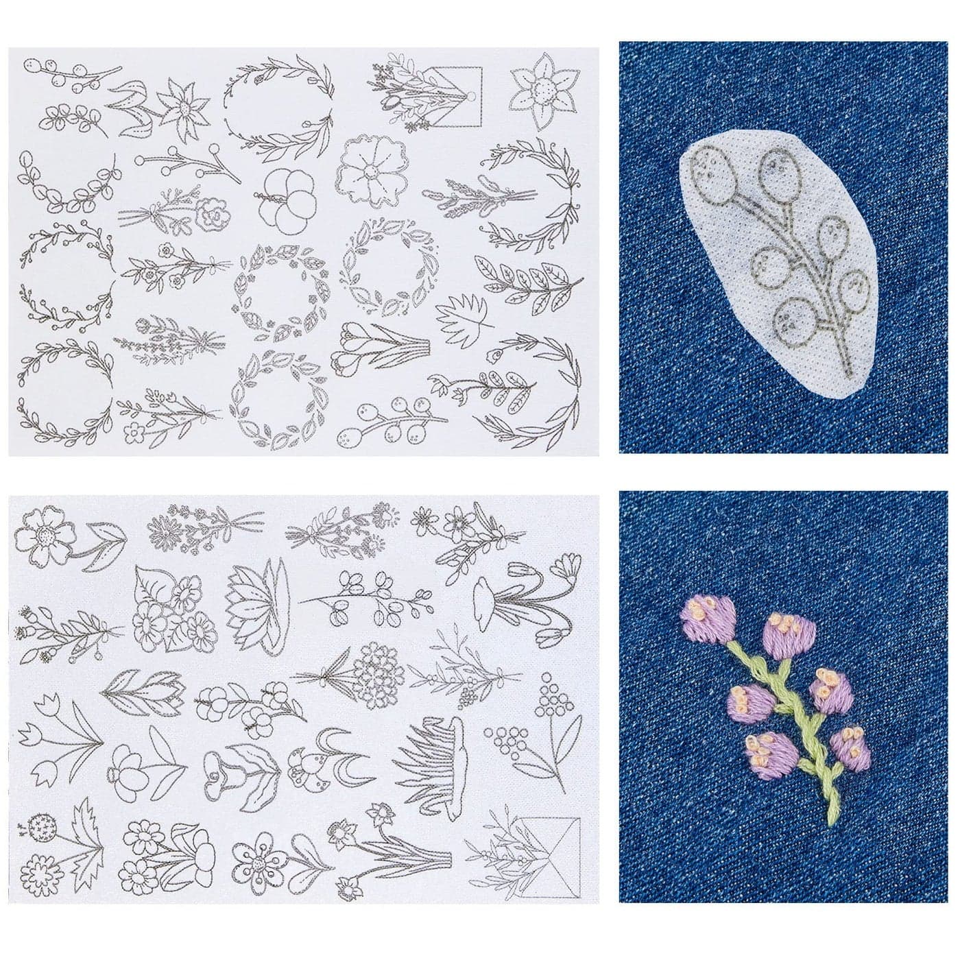 50 Pcs Water Soluble Wash Away Hand Sewing Stabilizers for Embroidery Fabric Embroidery Stabilizers with Boho Pattern for Hand Sewing Lover (Blossom)