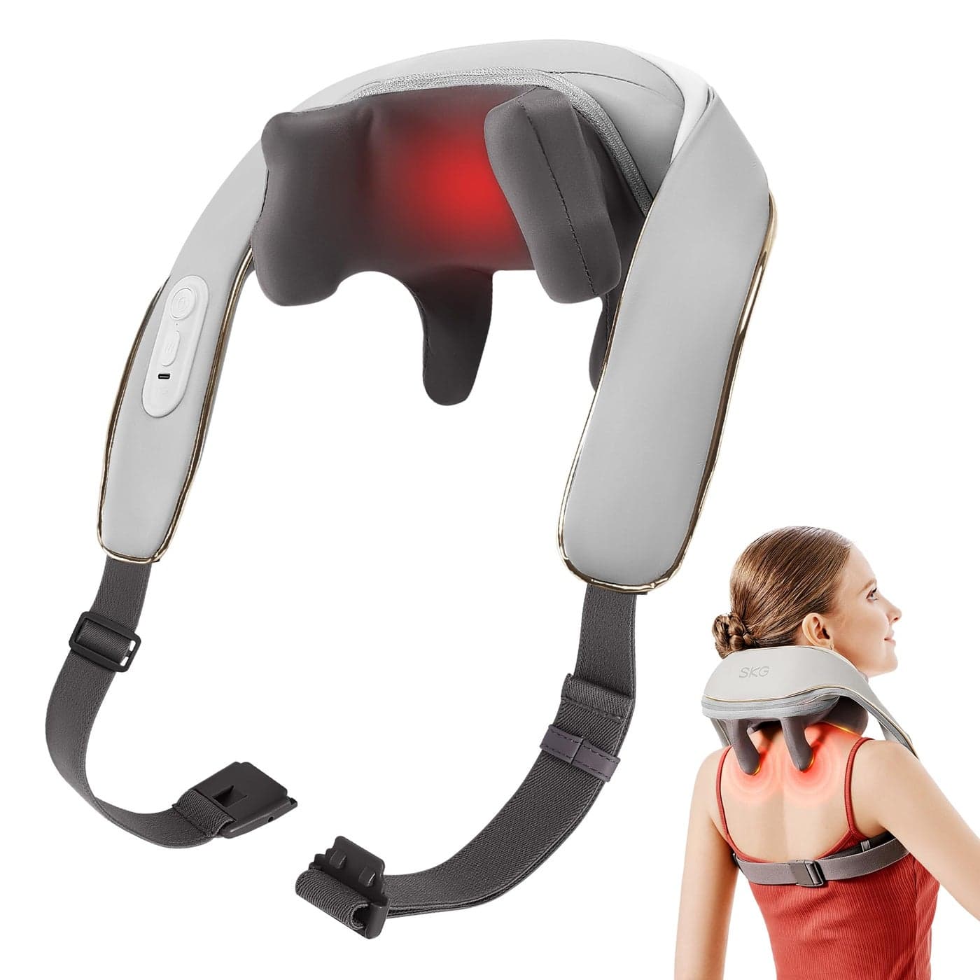 SKG Neck Massager for Pain Relief Deep Tissue 6D Kneading Cordless Shiatsu Neck and Shoulder Massage with Heat Electric Massage Gifts for Men and Women Bithday Gifts