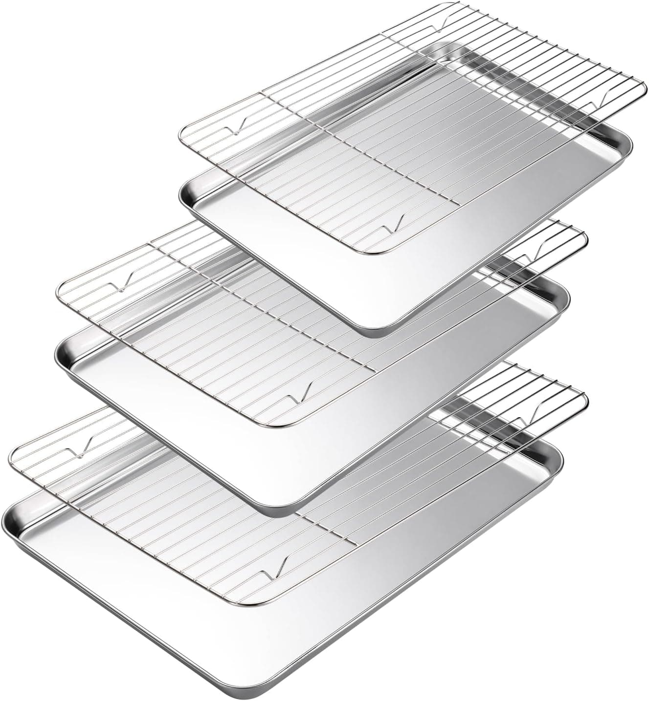 Baking Sheet with Cooling Rack Set of 6 3 Premium Stainless Steel Cookie Sheets and 3 Wire Racks Kitchen Nonstick Baking Pans Set Includes 3 Different Sizes Heavy Duty Non Toxic
