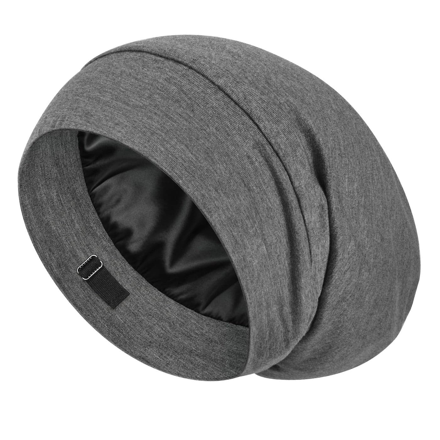 LULUSILK Mulberry Silk Lined Sleep Cap No More Frizzy Tangled Hair Stay On All Night Silk Hair Wrap for Sleeping with Adjustable Strap Silk Bonnet for Women and Men Dark Grey Pack of 1