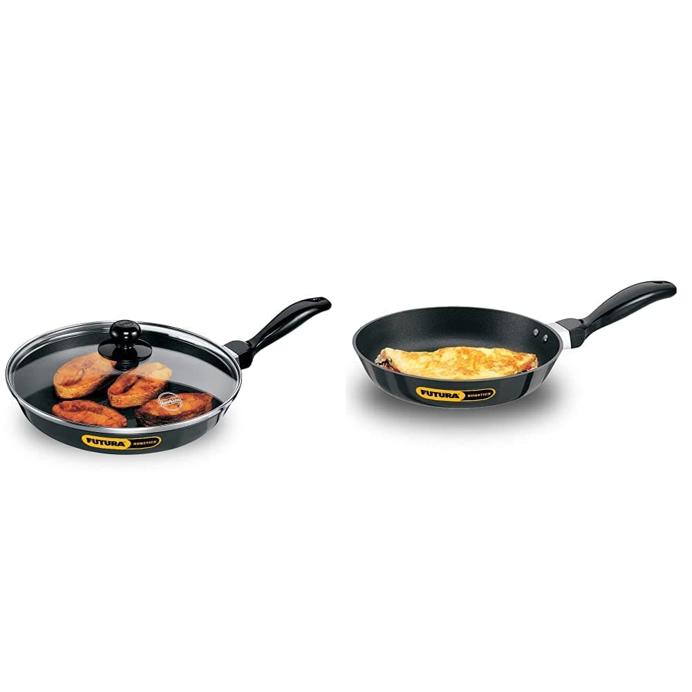 Hawkins Futura Non-Stick Frying Pan with Glass Lid, 1.5 Litres/26cm, Black & Futura Non-Stick Frying Pan, 22cm Combo