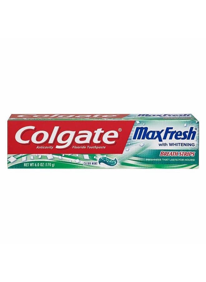 Max Fresh With Mini Breath Strips Whitening Toothpaste, Clean Mint 6 ounces (Pack of 4)