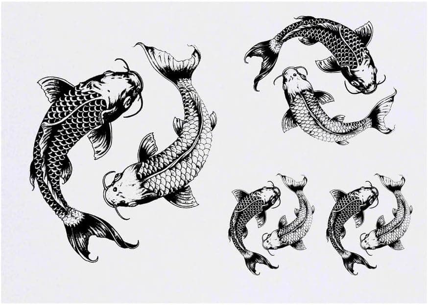 4 x Couple of Koi Fish Temporary Tattoos Water Resistant SkinSafe NonToxic Transfers Mixed Sizes TO00076320
