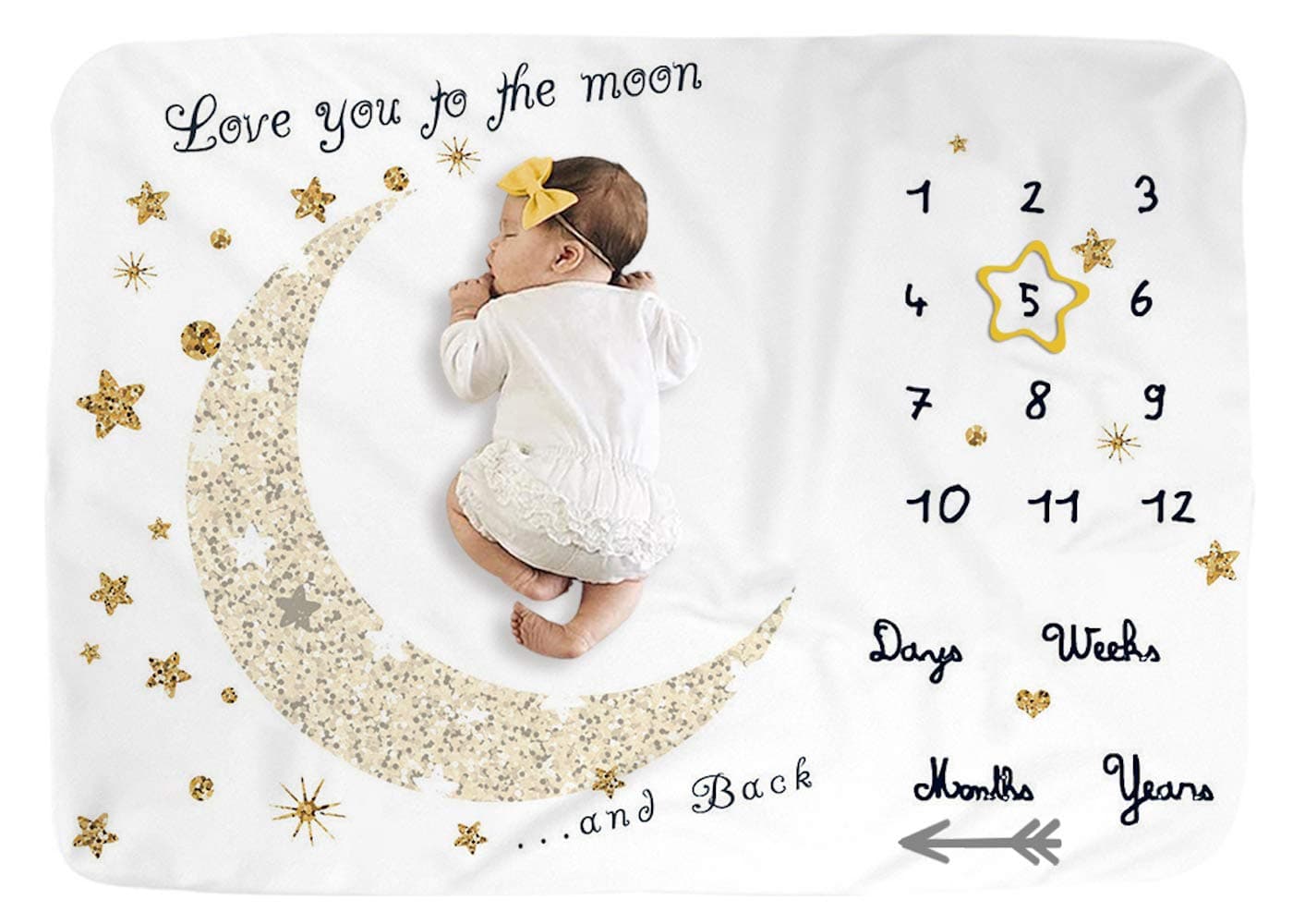 Baby Monthly Milestone Blanket for Boy and GirlMonthly Blanket for Baby PicturesBaby Photo Blanket for Newborn Golden Moon 40 x 60