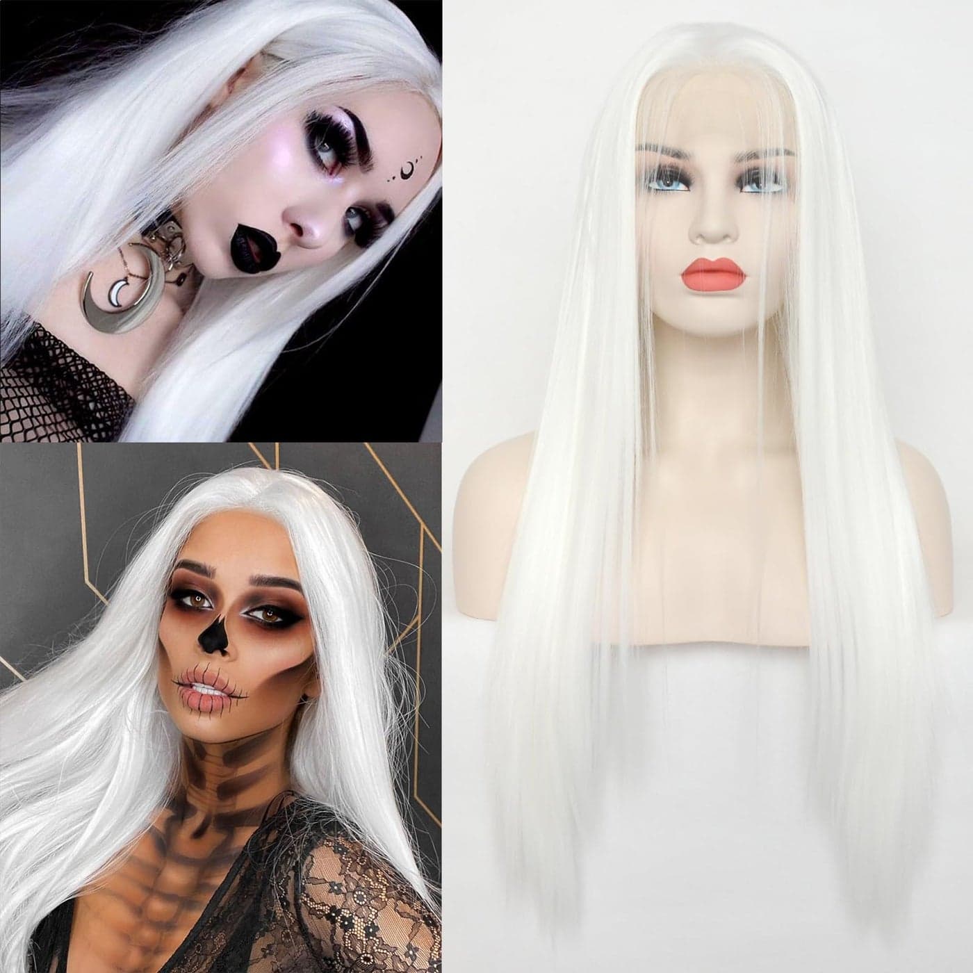 Luwigs Platinum White Synthetic Lace Front Wigs Long Silky Straight White Heat Resistant Replacement Wigs for Party Cosplay Daily Wear 22inch