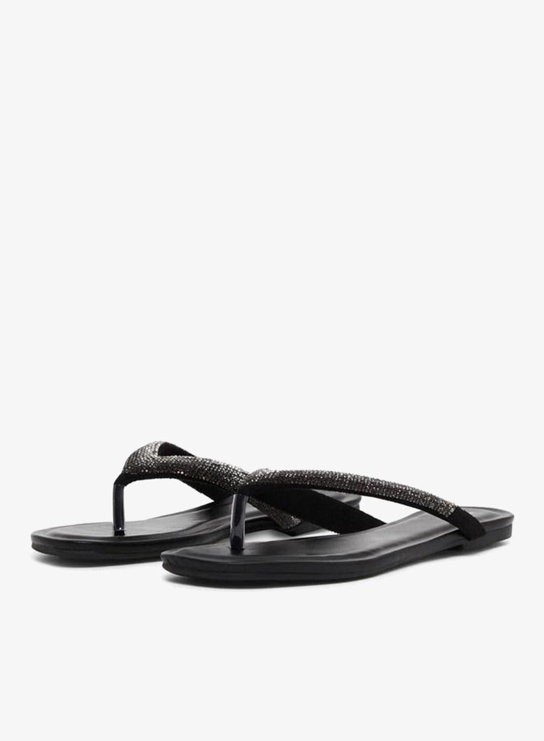 Women Black Embellished Flat Sandals