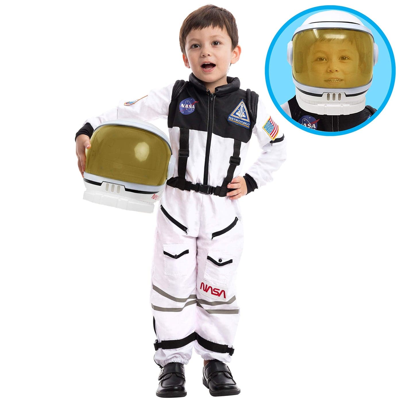 Spooktacular Creations White Astronaut Costume with Helmet, Space Suit for Toddler with Movable Visor, Kids Astronaut Halloween Costume for Cosplay, Party Favor Supplies (Small, 5-7 yrs)