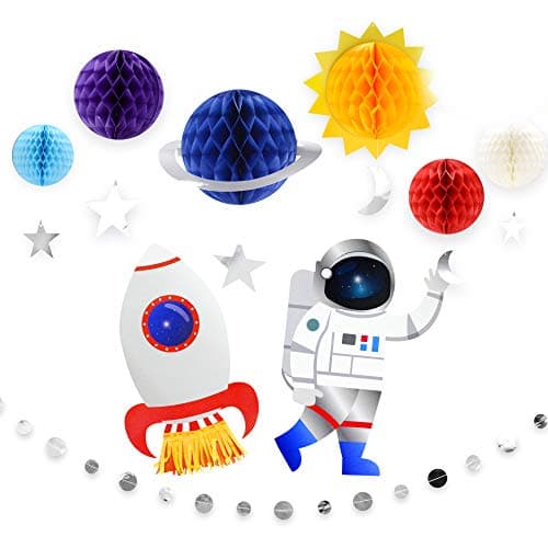 KALEFO 9PCS Outer Space Decor Solar System Hanging Decorations Astonaut Galaxy Planets Honeycomb Space Birthday The Milky Way Party Decor Ceiling Ornaments