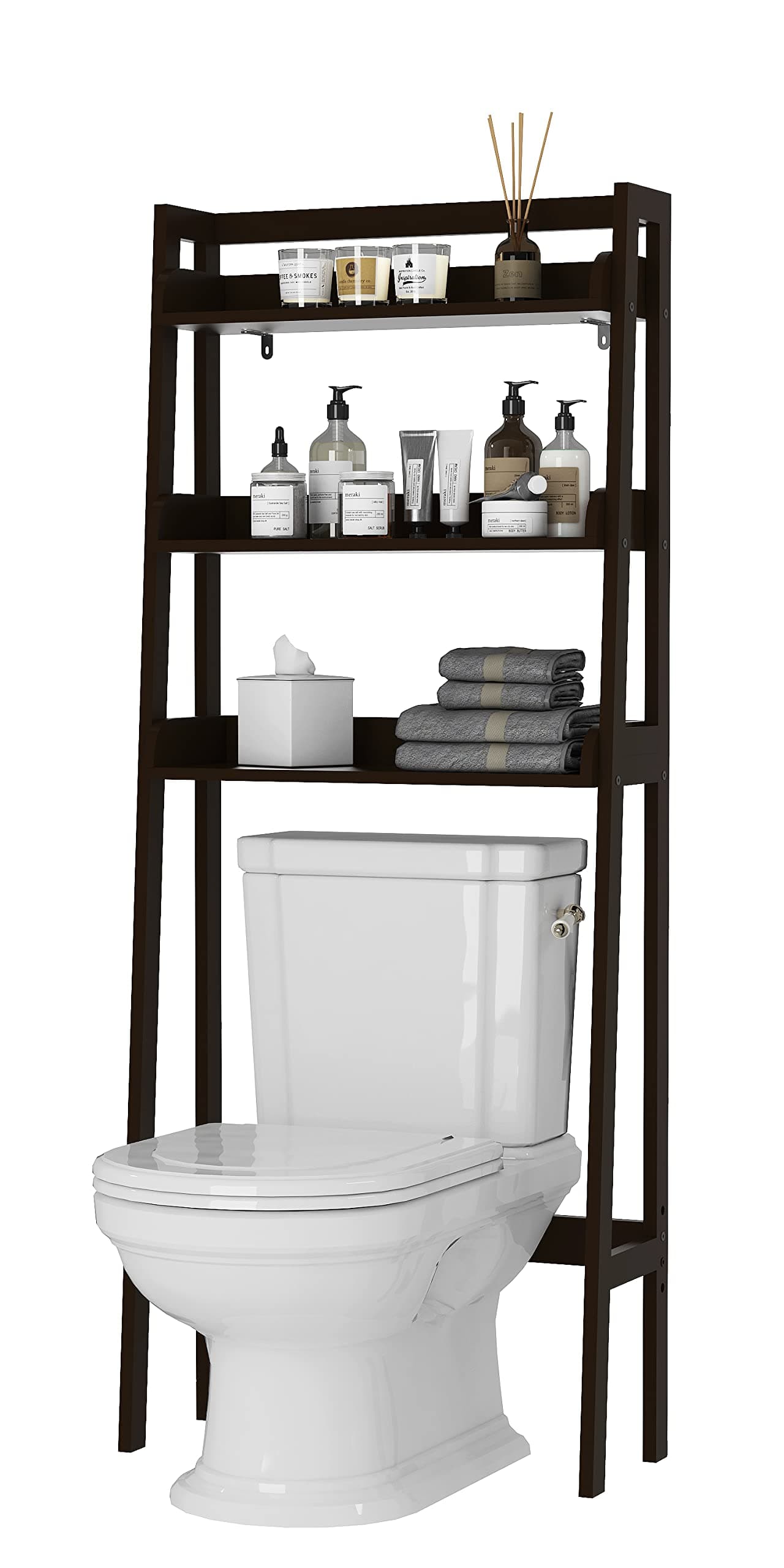 UTEX Over The Toilet Storage 3Tier Bathroom Shelves Over Toilet Behind Toilet Bathroom Organizer Espresso