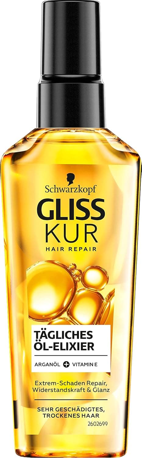 Gliss Kur Hair Oil Daily Oil Elixir (75 ml), Hair Oil for Dry Hair Nourishes and Refines Hair Without Oily Residue, Contains Argan Oil and Vitamin E