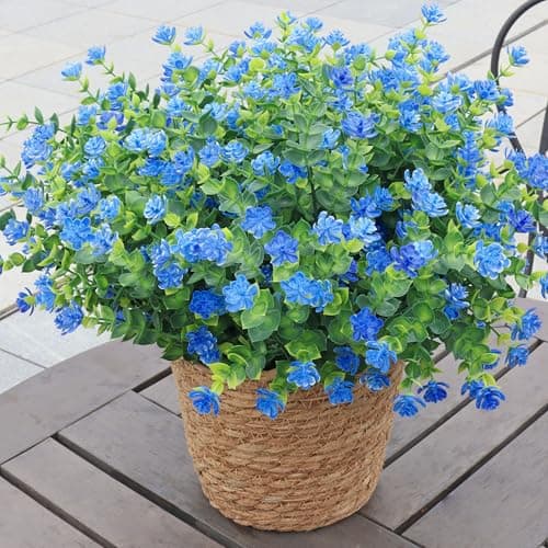 BCBLF UV Resistant Artificial Flowers for Indoor and Outdoor Use, 12 Bundles Not-Fading Faux Plants for Porch, Patio, Garden, and Home Decoration - Yellow Purple White
