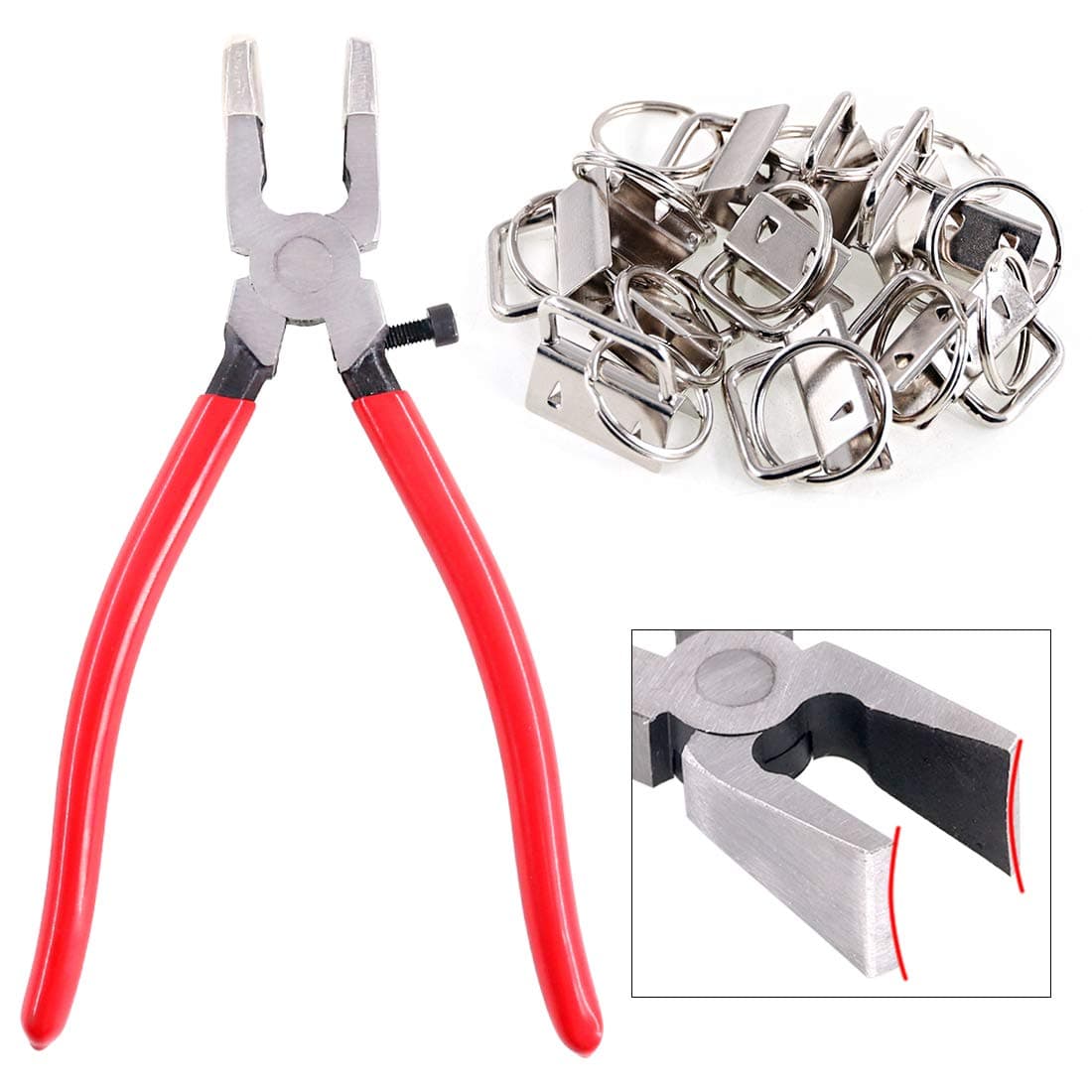 Swpeet 32 Sets 1 25mm Sliver Fob Hardware with 1Pcs Key Fob Pliers Glass Running Pliers Tools with Flat Jaws Studio Running Pliers Attach Rubber Tips Perfect for Key Fob Hardware Install