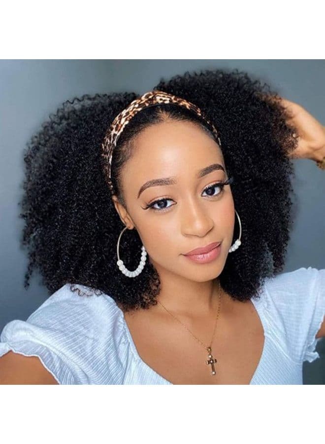 Hair Afro Kinky Curly Headband Wig Human Hair 180% Density Afro Wigs for Black Women Natural Curls 10A Glueless Human Hair Wigs (18 Inch)