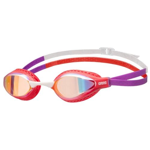 ARENA Unisex Adult Air-Speed Anti-Fog Racing Swim Goggles for Men and Women Fogless Mirror Lens Unique Air Seals Technology Lap Swimming Pool Goggles, Yellow Copper/Bright Coral/Plum