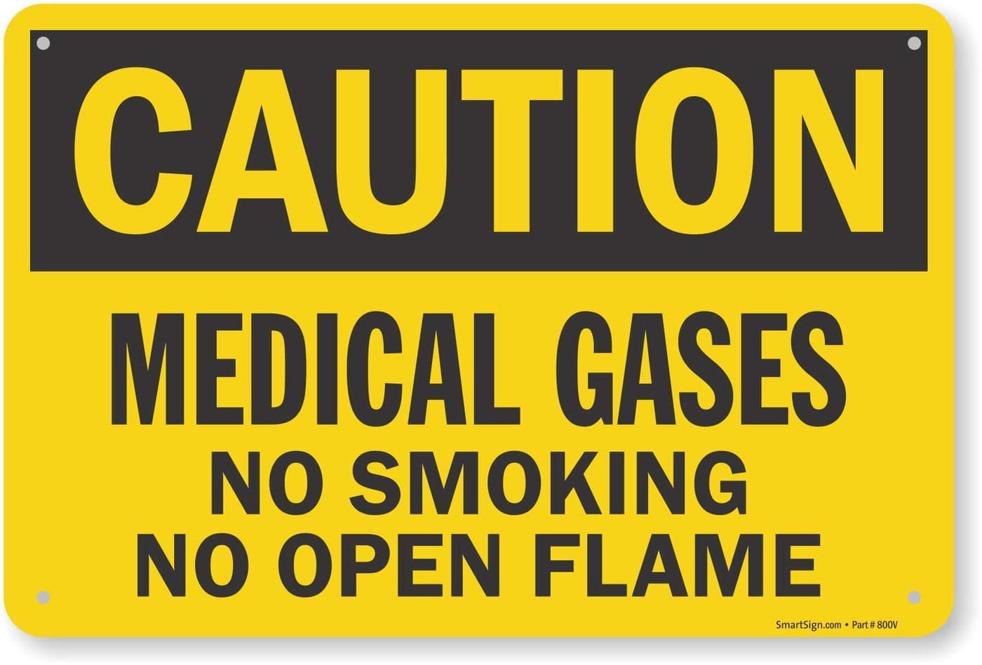 SmartSign - S-5960-AL-12x18 "Caution - Medical Gases No Smoking, Open Flame" Sign | 12" x 18" Aluminum