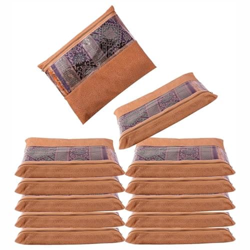 JD FRESH 12 Pcs Large Non Woven Saree Covers For Storage/Saree Bags with Zip/Multi-Purpose Lehenga Storage Bag/Clothes Covers for Dresses/Sarees/Lehengas (14x17 Inch)