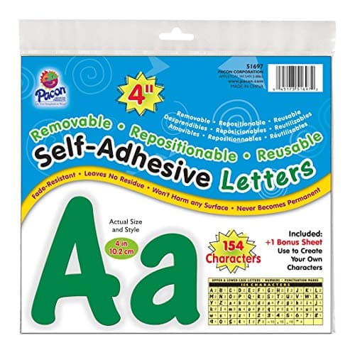 Pacon Reusable SelfAdhesive Vinyl Letters Numbers Cheery Font 4 Green