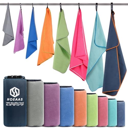 HOEAAS 2 Pack Microfiber Camping Towels Quick Dry Towel Super Absorbent Ultra Compact Travel Towel Soft Lightweight Sports Towel for Sweat Fast Drying Towels for PoolGymHikingBackpackingFitness