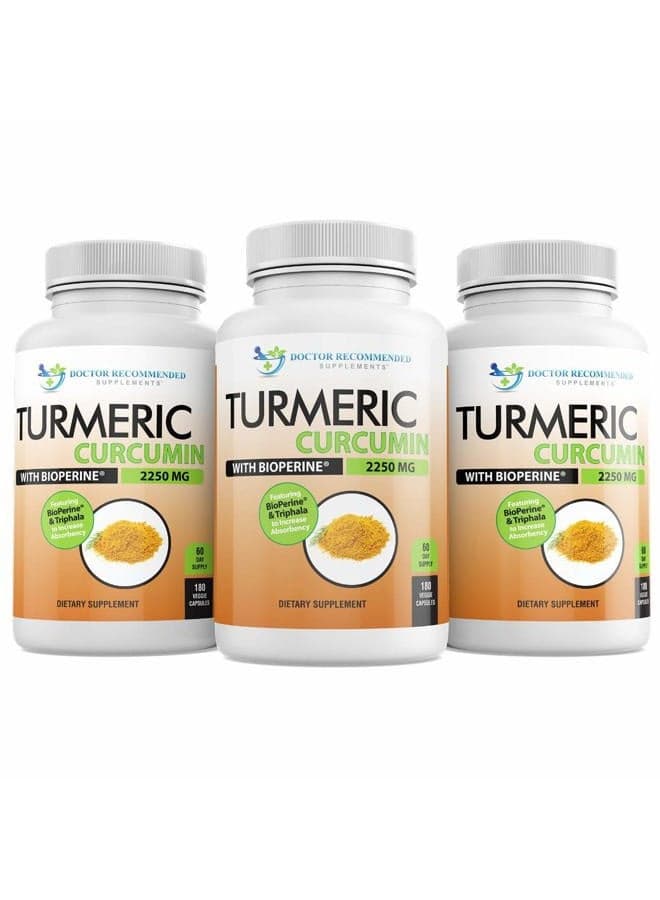 Turmeric Curcumin with Bioperine and Triphala - 2250mg/d - 540 Veggie Capsules with Black Pepper Extract -Turmeric Supplement