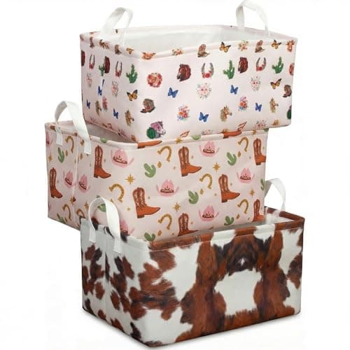 Western Rectangular Storage Basket Highland Cow Cute Storage Bins Box with Handles Cowskin Printed Shelf Basket Ideal for Kids Room Decor Books Organizing Clothes Toys Cute cow