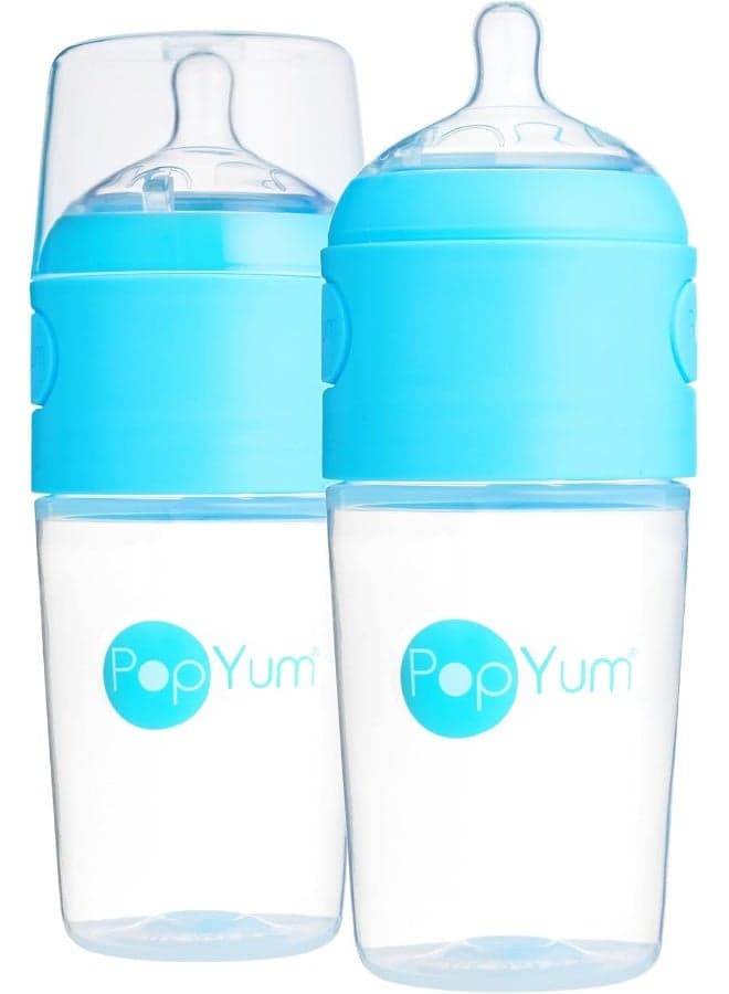 PopYum 9 oz Blue Anti-Colic Formula Making/Mixing/Dispenser Baby Bottles, 2-Pack