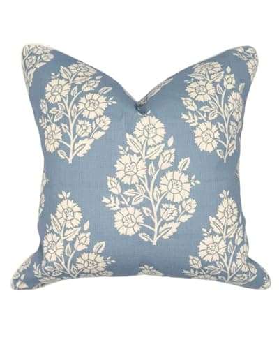 Jillien Harbor The Hazel Bright Blue White Floral Pillow Cover Grandmillennial Home Decor Blockprint Pillow Cover 20 x 20